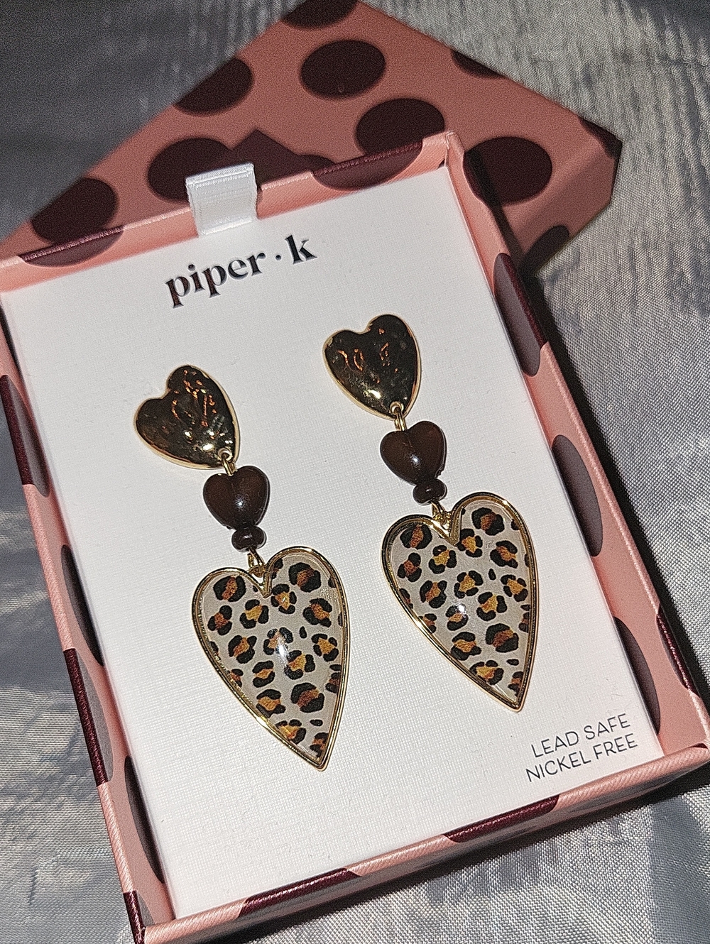 Piper K Leopard Heart Earrings Bnib Te